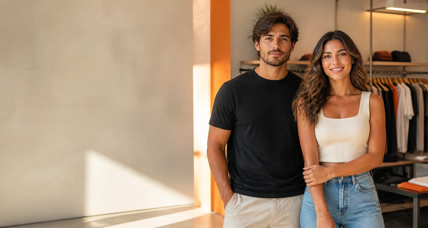 Moda masculina e feminina em uma loja contemporânea